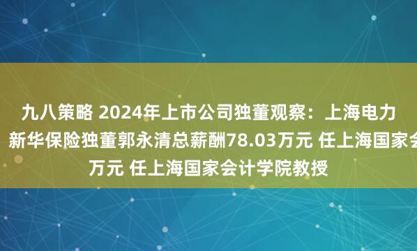 九八策略 2024年上市公司独董观察：上海电力、建元信托、新华保险独董郭永清总薪酬78.03万元 任上海国家会计学院教授